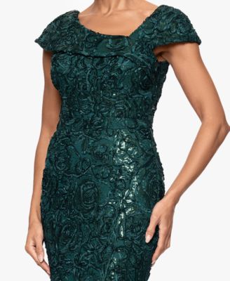 Petite Soutache Cap Sleeve Asymmetric Neckline Long Dress