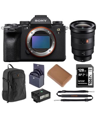 Sony Alpha 1 Full Frame Mirrorless Digital Camera Bundle with FE 16-35mm f/2.8 GM Lens, Backpack, 128GB SD Card, Extra Battery, 82mm Filter Kit