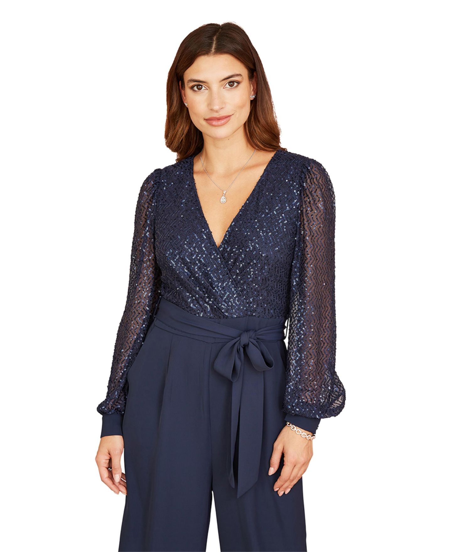 Женский комбинезон Yumi Long Sleeved Sequin Jumpsuit, цвет: Тёмно-синий — фото 8