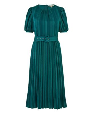 Women's Satin Pleated Stripe Midi Dress
