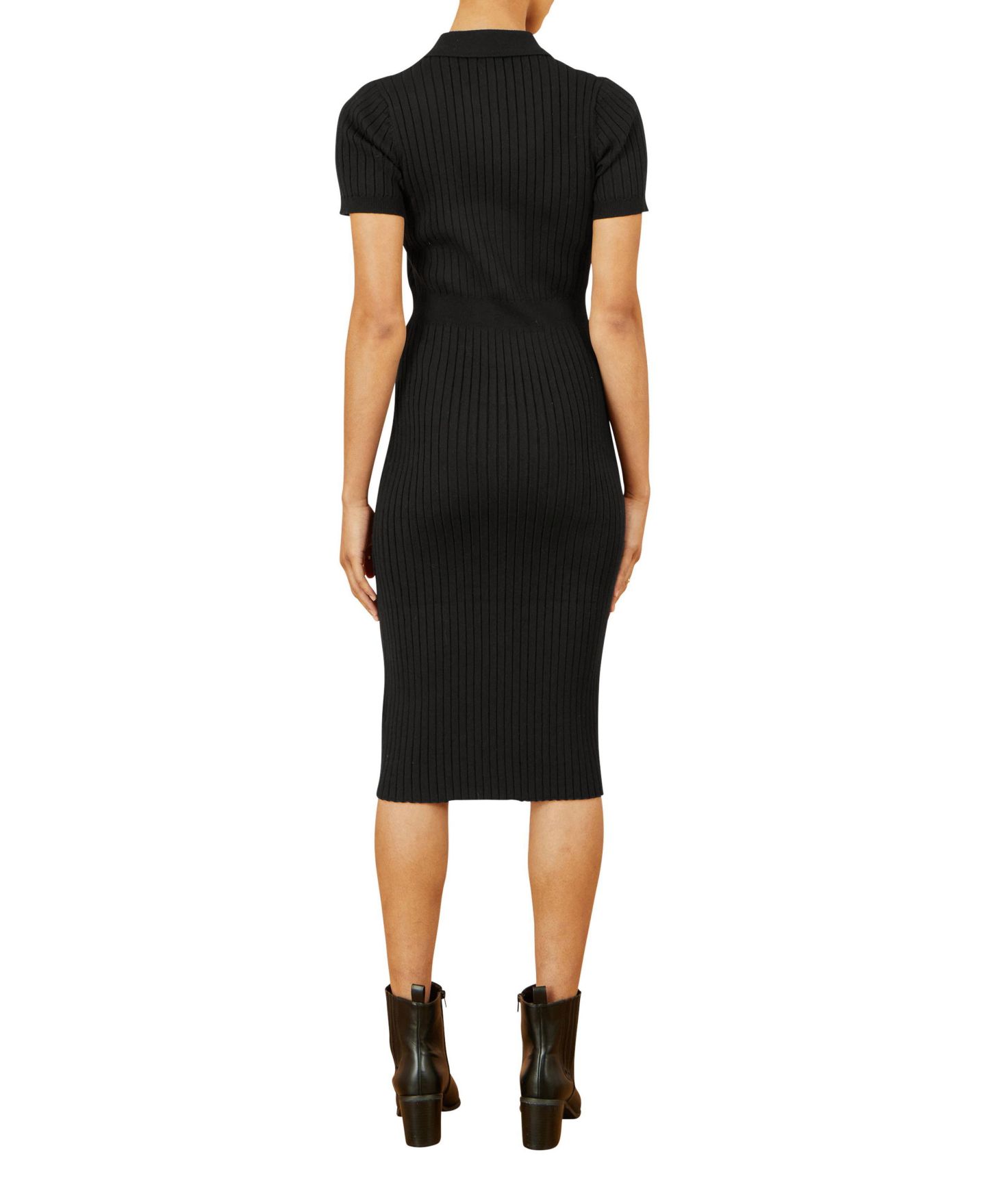 Женское платье Yumi Fitted Rib Knitted Midi, цвет: Чёрный — фото 5