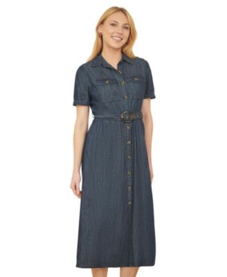 Women's Chambray Denim Utility Midi Shirt Dress