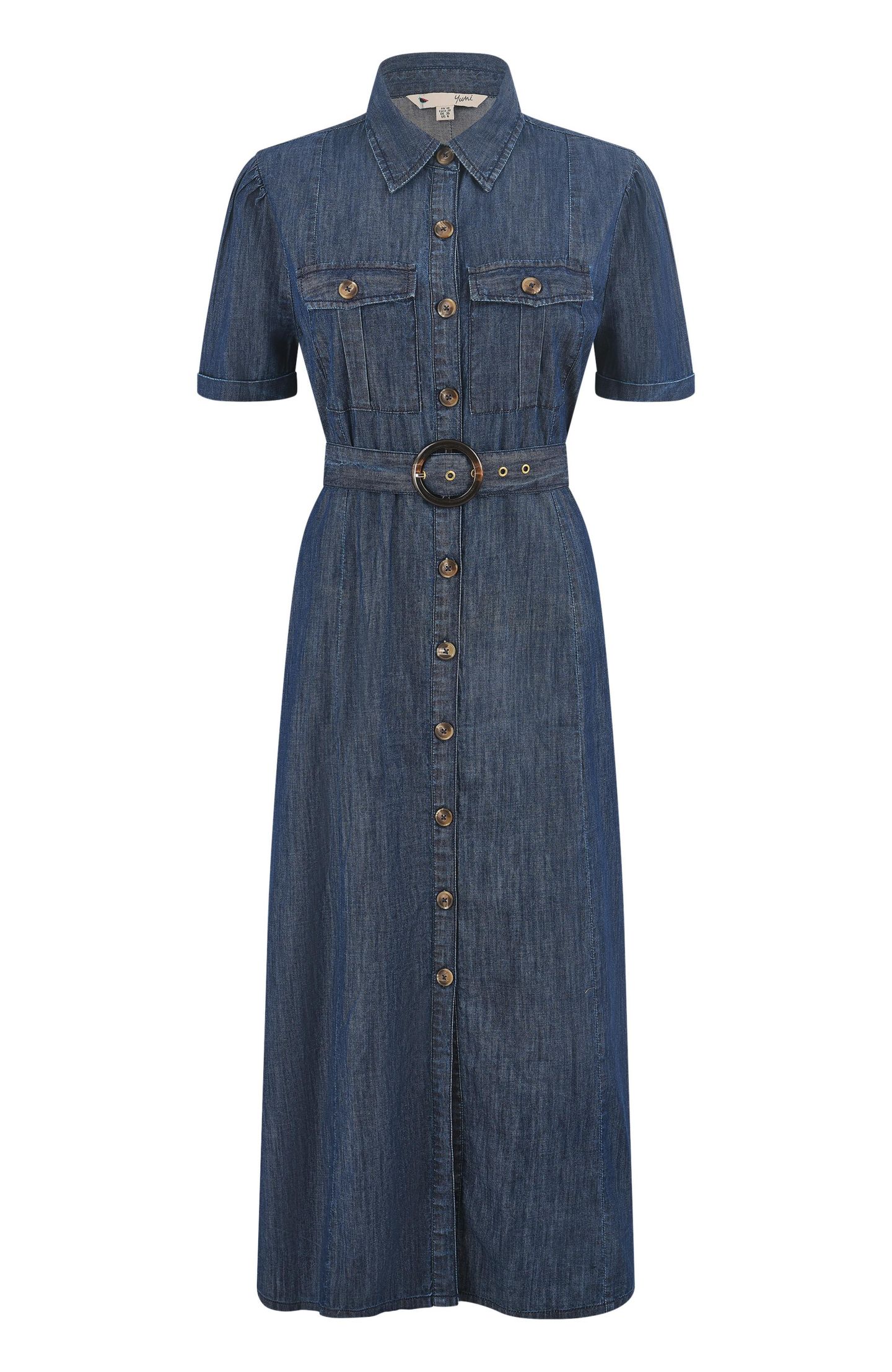 Женское платье Yumi Chambray Denim Utility Midi Shirt Dress, цвет: Синий — фото 7