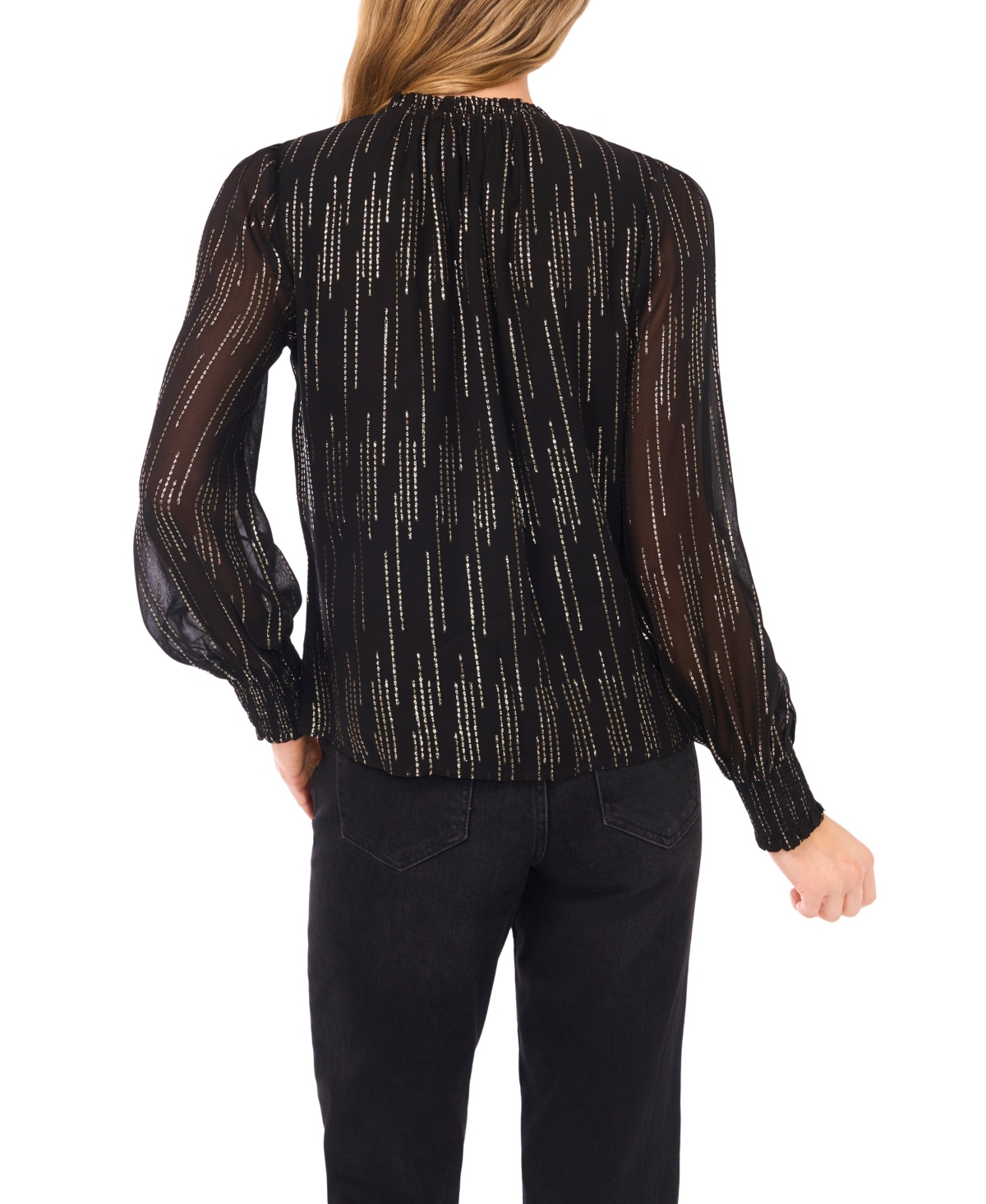 Cece Bead Detail Tie Neck Top In Animal Print