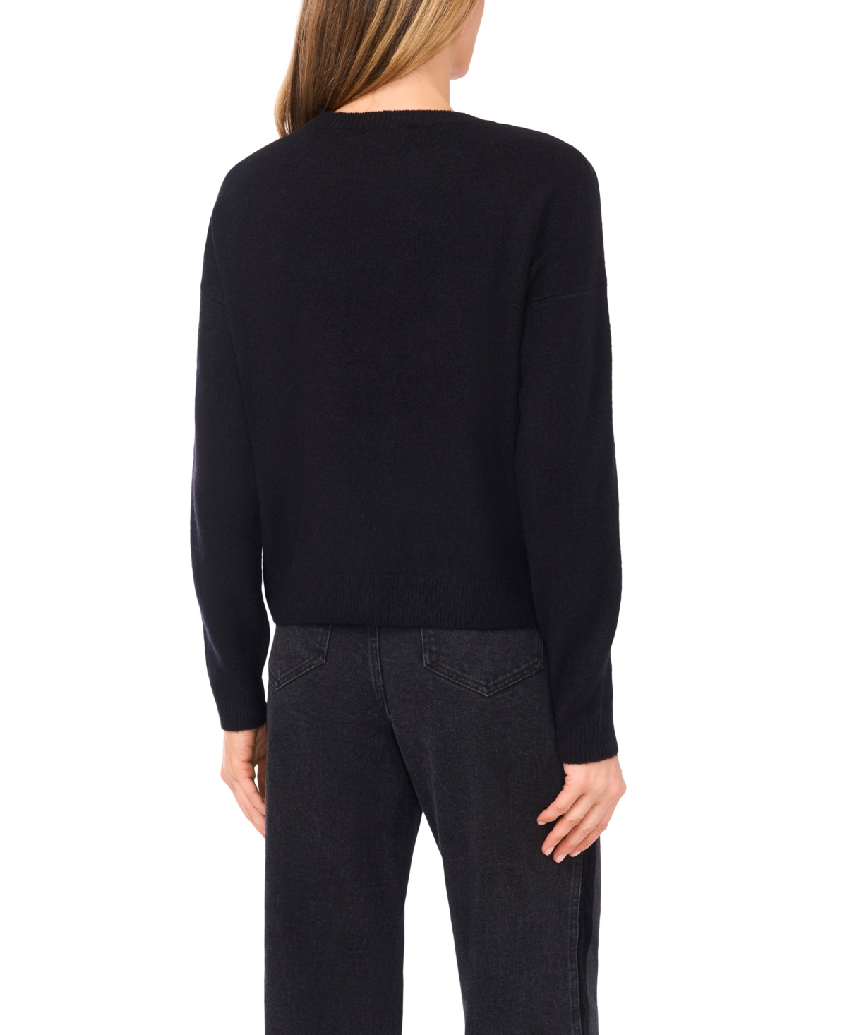 Cece Women's Sequin Bow Long Sleeves Sweater In Black