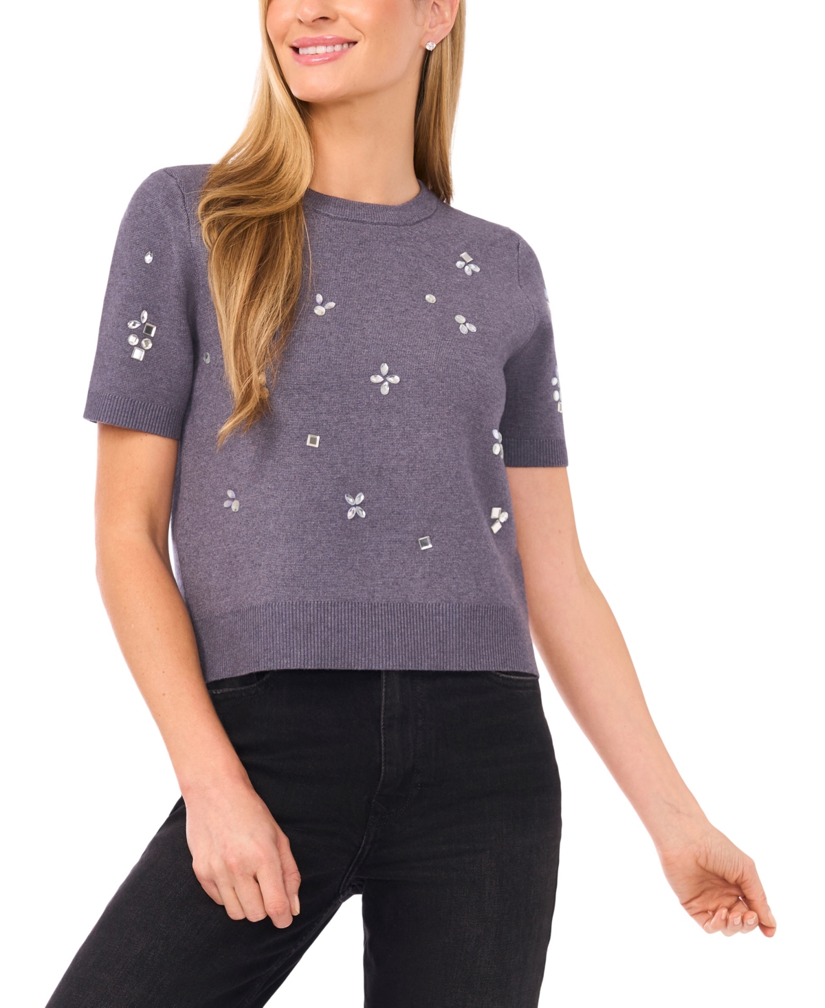 Cece Women's Embellished Short Sleeves Sweater In Pink