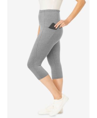 Women's Plus Size Stretch-Cotton Knit Pull-On Pocket Capri Leggings