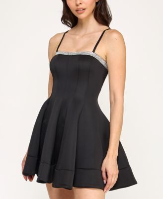 Junior's Embellished Square Neck Sleeveless Dress