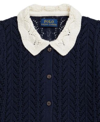 Girls' 2T-6X Pointelle-Knit Peter Pan Collar Cardigan