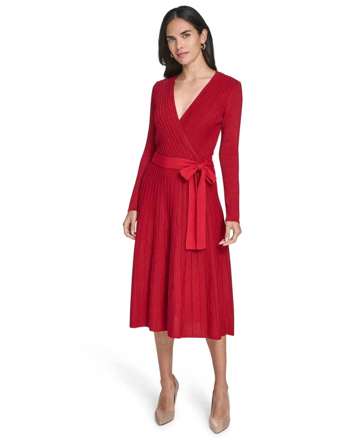 Jessica Howard Women's Fit And Flare Midi Sweater Dress In Red