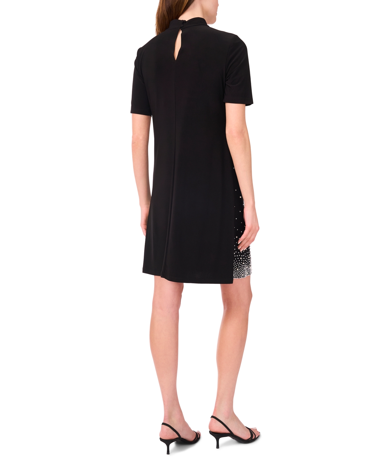 Msk Petite Short Sleeve Keyhole Beaded Dress In Black
