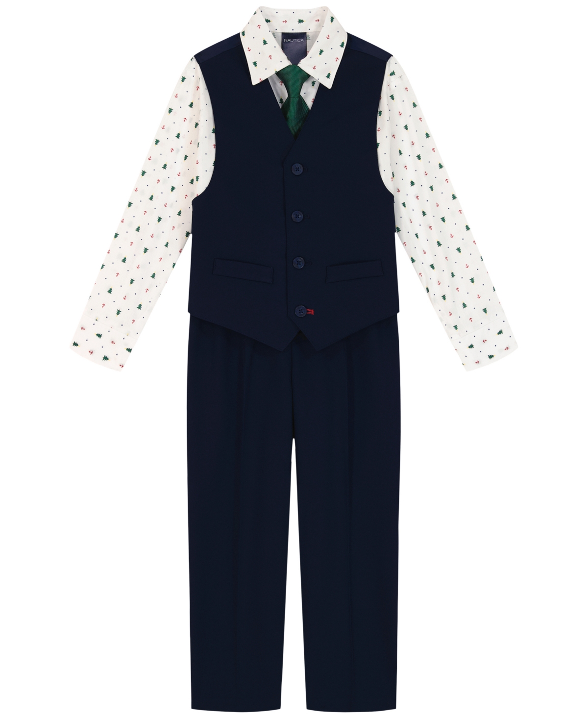 Nautica Boys 2t-7 4-piece Shirt, Tie, Vest And Pants Set In Multi