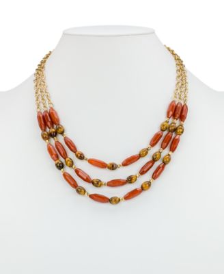Eclectic Beads Gold-Tone Triple Strand Necklace