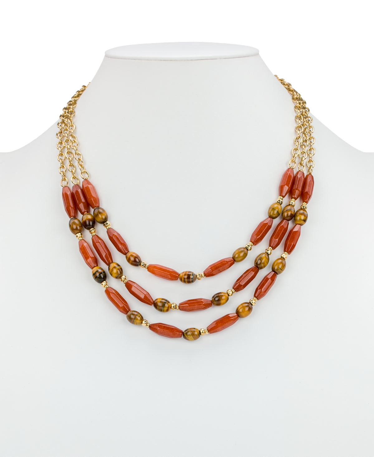 Patricia Nash Eclectic Beads Gold-tone Triple Strand Necklace In Gold