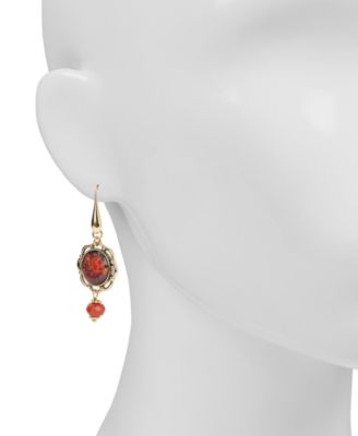 European Floral Tapestry Antique-Like Gold-Tone Wire Drop Earrings