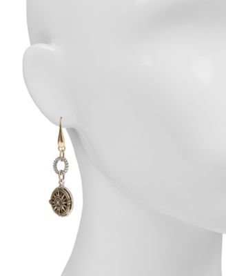 Antique-Like Gold-Tone and Silver-Tone Ox Rope Ring Compass Earrings