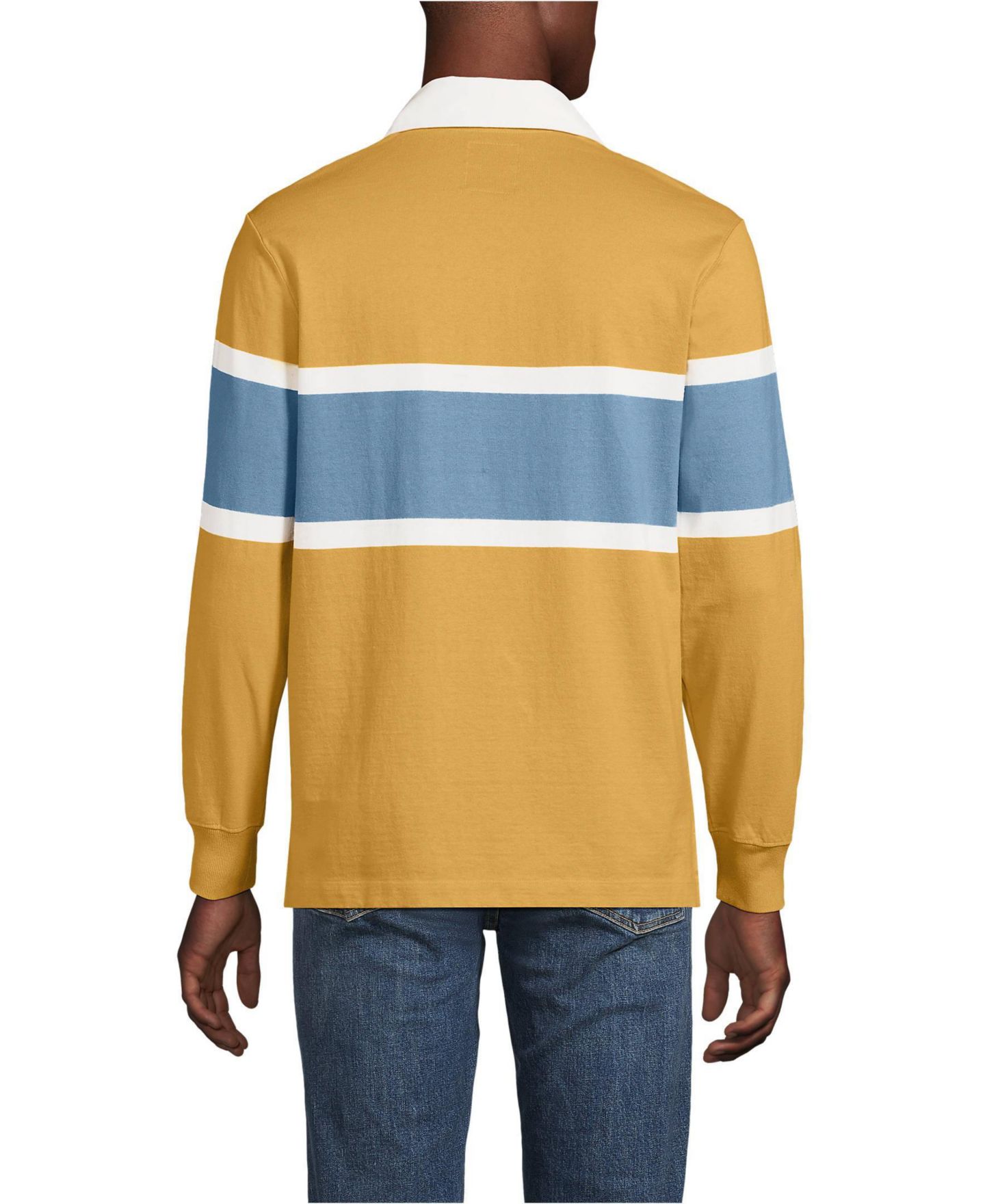 Мужская рубашка Lands' End Long Sleeve Stripe Rugby Shirt, цвет: Золотой / Синий полосатый — фото 2