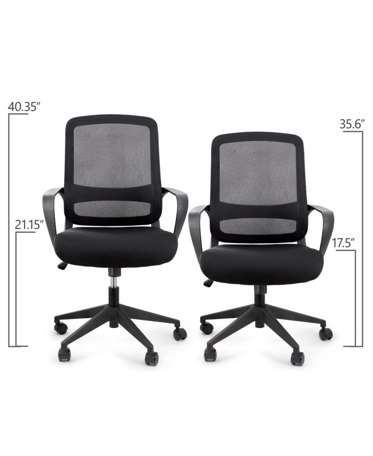 Elama Mid Back Adjustable Mesh and Fabric Office Chair in Black