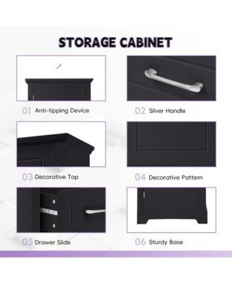 Tall Bathroom Storage Cabinet, Freestanding with Two Doors and Adjustable Shelves