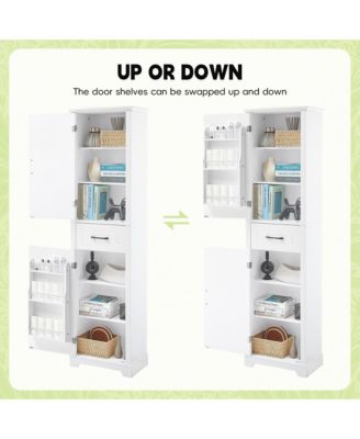 Tall Bathroom Storage Cabinet, Freestanding with Two Doors and Adjustable Shelves