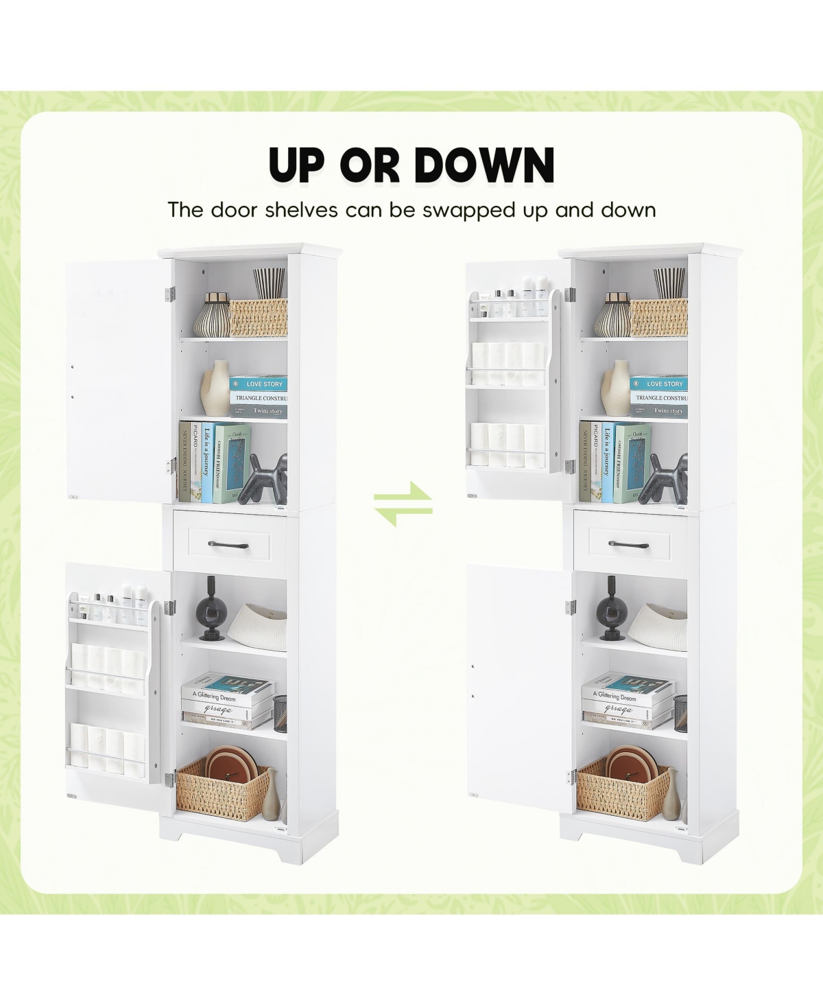 Casainc Tall Bathroom Storage Cabinet, Freestanding with Two Doors and Adjustable Shelves