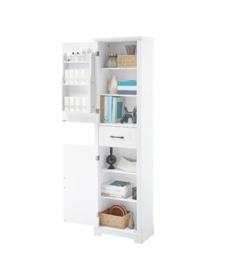 Tall Bathroom Storage Cabinet, Freestanding with Two Doors and Adjustable Shelves