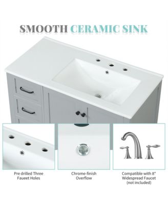 36&amp;#x22; Solid Wood and MDF Bathroom Vanity with Sink Top, Cabinet Doors, Drawers and Open Shelf