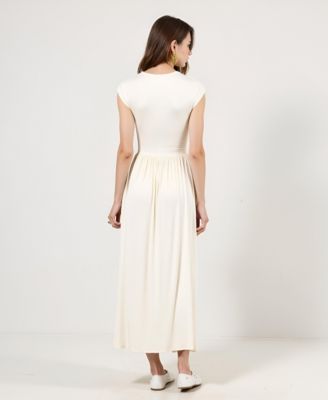 Women's Sleeveless Faux Wrap Shirred Waist Maxi Dress