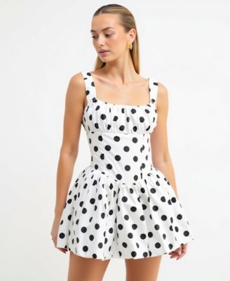 Women's Polka Dot Corset Bodice Flared Mini Dress