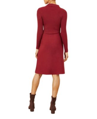 Women's Belted Rib Knit Midi Dress With Pockets