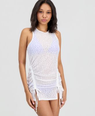 Juniors' Front-Side-Ruched Daisy Lace Cover-Up Tank Dress, Macy's Exclusive