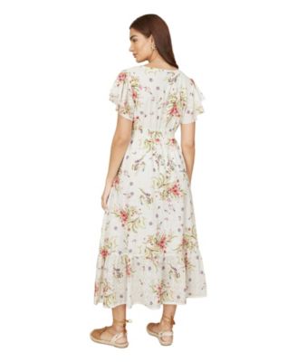 Women's Floral Broderie Anglaise Wrap Midi Dress