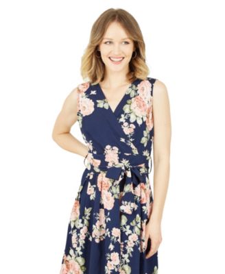 Women's Floral Rose Wrap Over Sleeveless Dress
