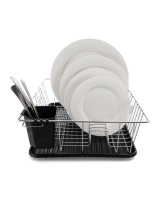16 Inch Chrome Plated and Plastic Counter Top Drying Dish Rack in Black