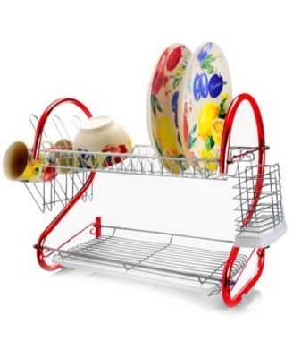 16 Inch Two Shelf Iron Wire Dish Rack in Red