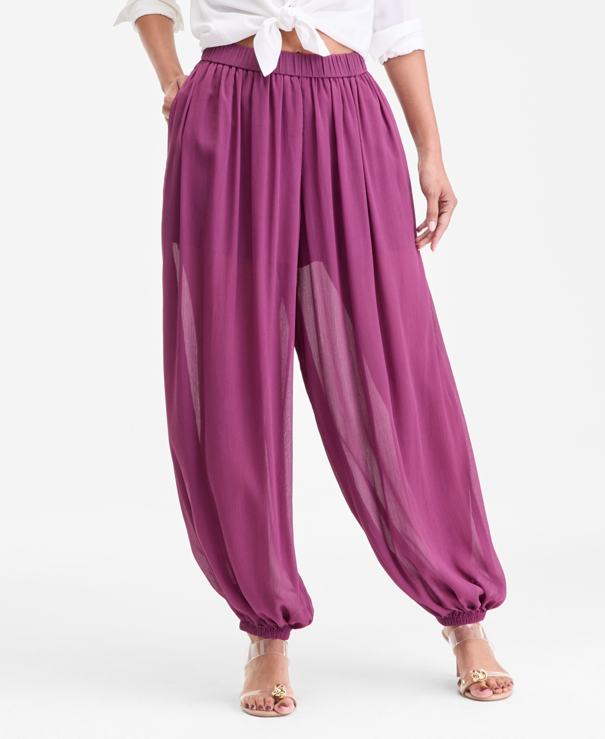 I.n.c. International Concepts Women's Crinkle-Chiffon Balloon Joggers, Macy's Exclusive