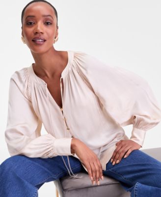 Women's Tie-Neck Puff-Sleeve Blouse, Macy's Exclusive
