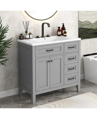 36" Bathroom Vanity with Sink Combo, Cabinet with Drawers, Solid Frame and MDF Board
