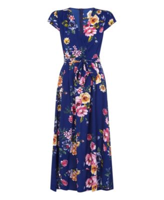 Women's Floral Print Dipped Hem Wrap Midi Dress