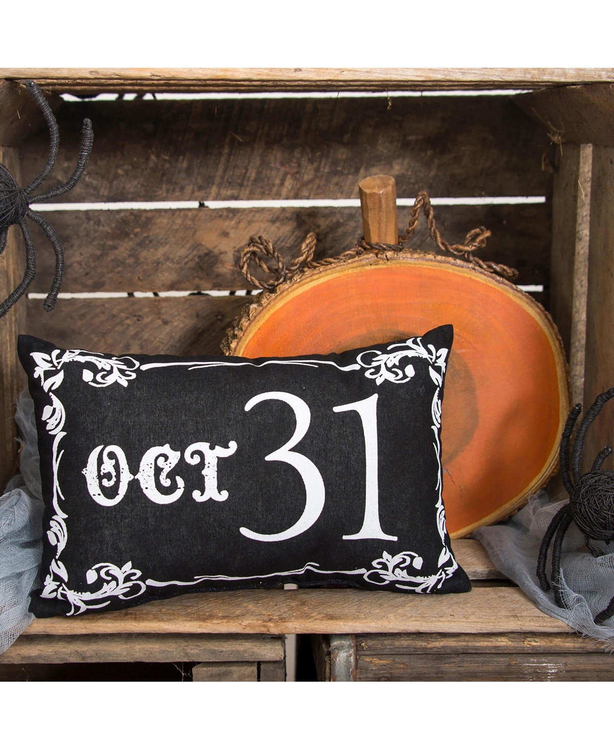 Gothic Script "Oct 31" Halloween Small Petite Accent Pillow 8" x 12"