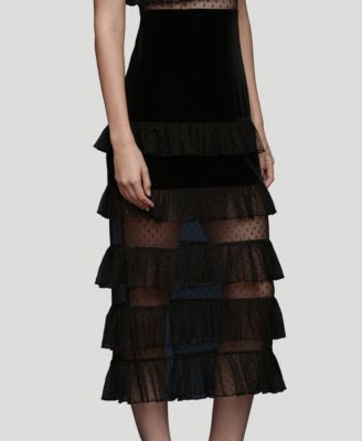 Women's Velvet Tiered Square Neck Midi Dress