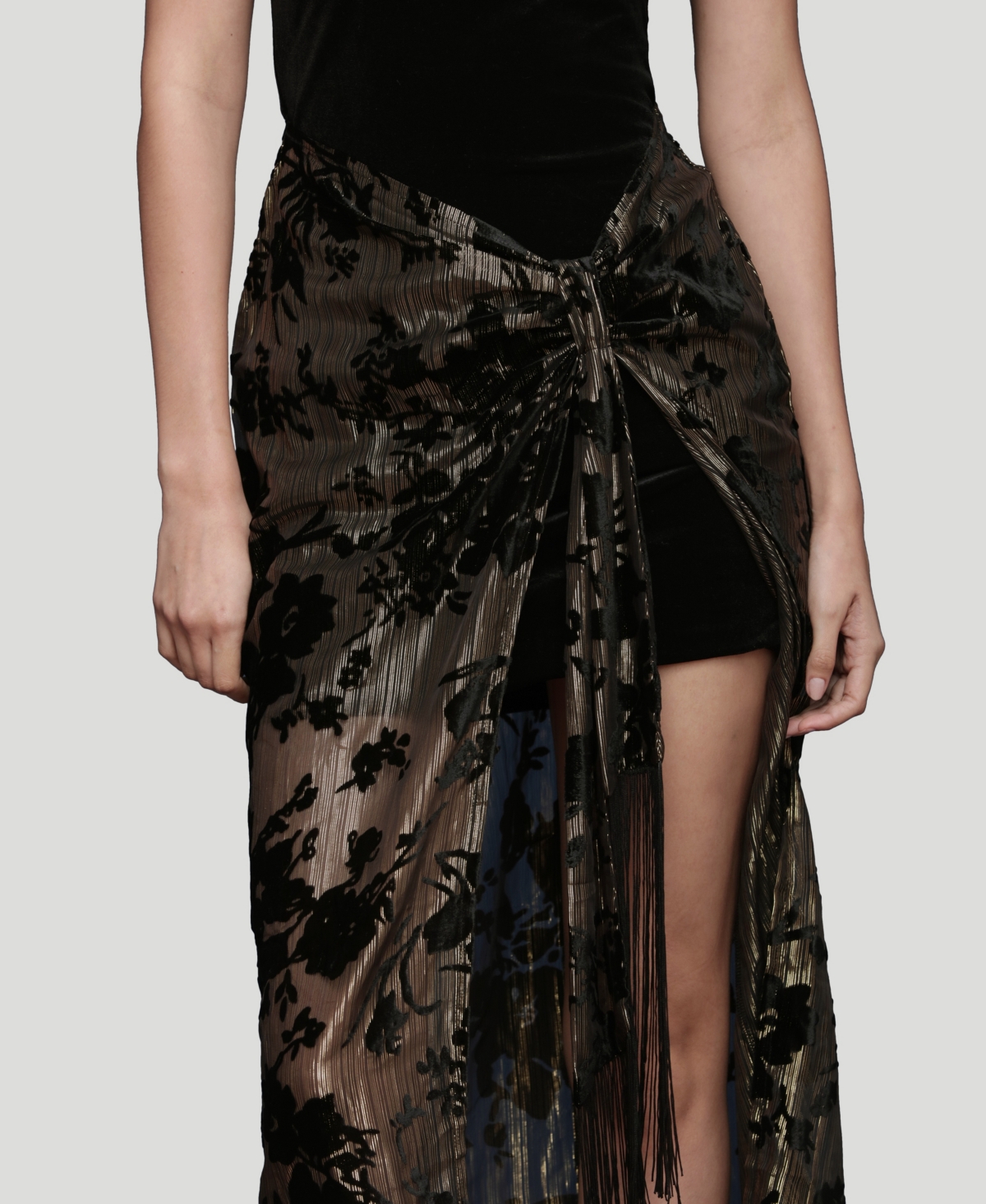 Avec Les Filles Women's Sarong Combo Fringe Drape Dress