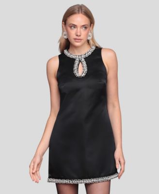 Avec Les Filles - Women's Embellished Neckline Shift Dress