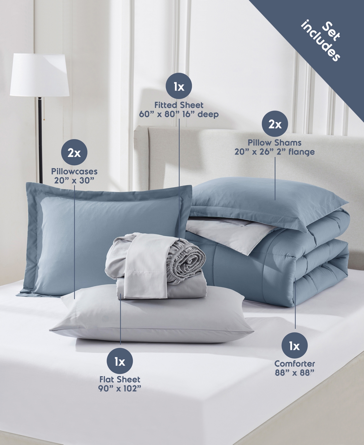 Nestl Luxury Soft Reversible 7-pc. Comforter Set, Queen In Blue