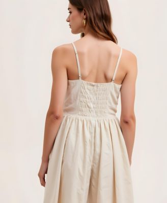 Women's Button Front Spaghetti Straps Midi Dress