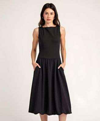 Women's Sleeveless Bateau-Neck Fit-And-Flare Midi Dress