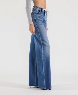 Women's High-Waist Light Wash Wide-Leg Cuffed Jeans