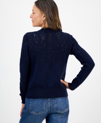 Petite Pointelle-Knit Crewneck Cardigan, Macy's Exclusive