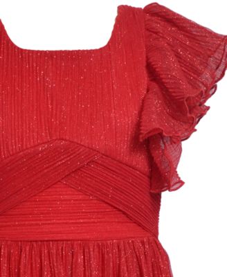 Girls' 7-16 Flutter Sleeve Pleated Tulle Dress