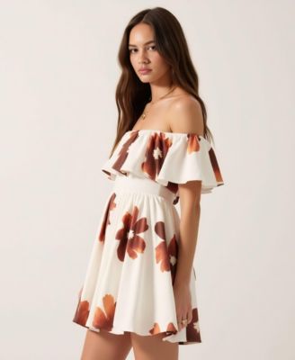 Women's Floral Off-Shoulder Ruffled Bodice Mini Dress